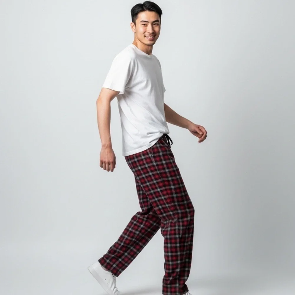 IZOD fleece pajama pants XL black and red plaid side pockets polyester